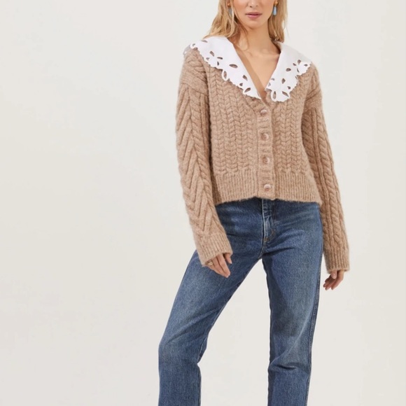 NWOT ASTR The Label Pemberley Oversized Collar Cable Knit Cardigan - Picture 4 of 8